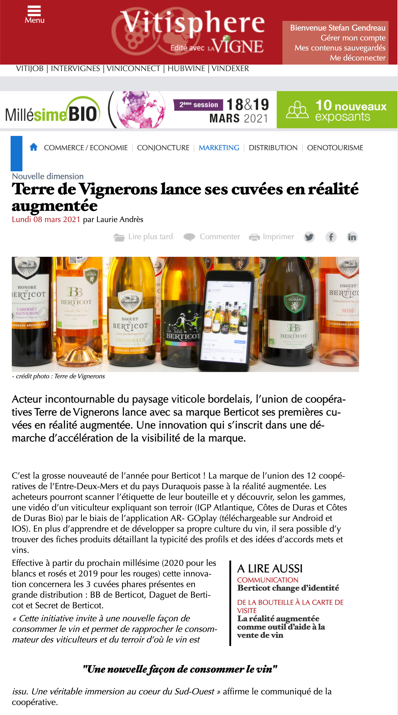 Vitisphère website and Terre de Vignerons in Augmented Reality
