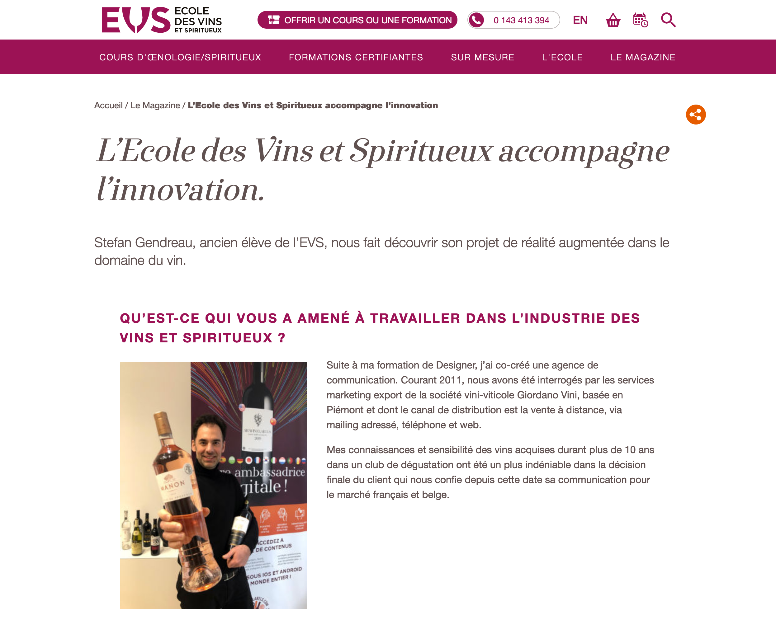 The Wine and Spirits School of Olivier Thiénot talks about us!